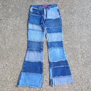 Vintage 90s Zana Di Patchwork Denim Jeans w/ Flared Leg